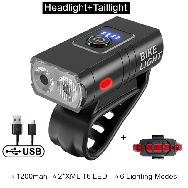 2pcs Rechargeable Waterproof T6 LED MTB Mountain Bike Front Headlight Rear Taillight Bicycle Flashlight Warning Lights: B