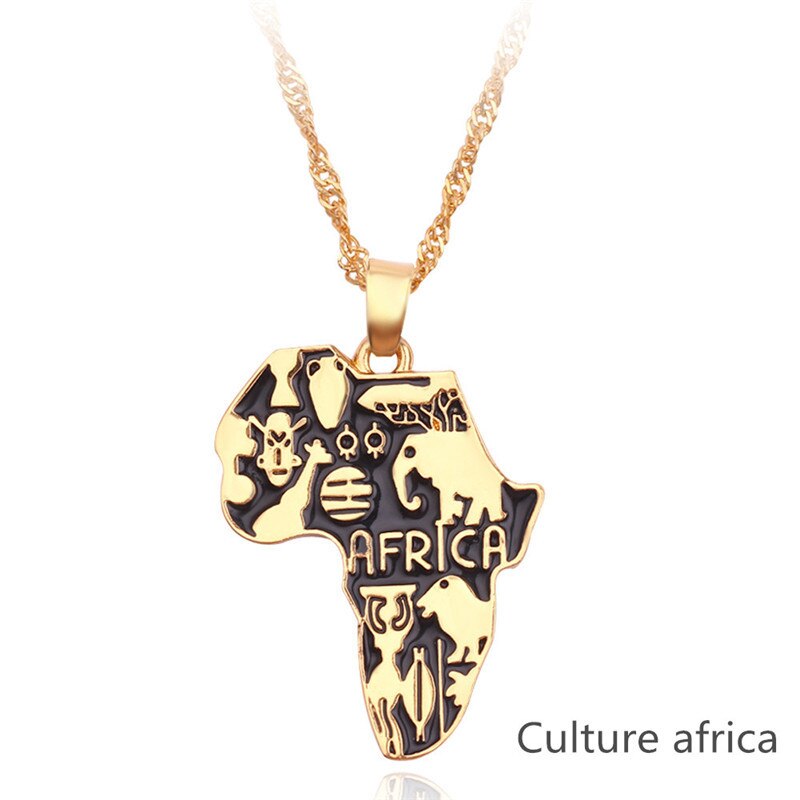 Cultuur Afrika Kaart Ketting Vlag Totem Symbool Animal Olifant Hanger Gouden Ketting Crystal Afrikaanse Kaart Kettingen Vrouwen Mannen Sieraden