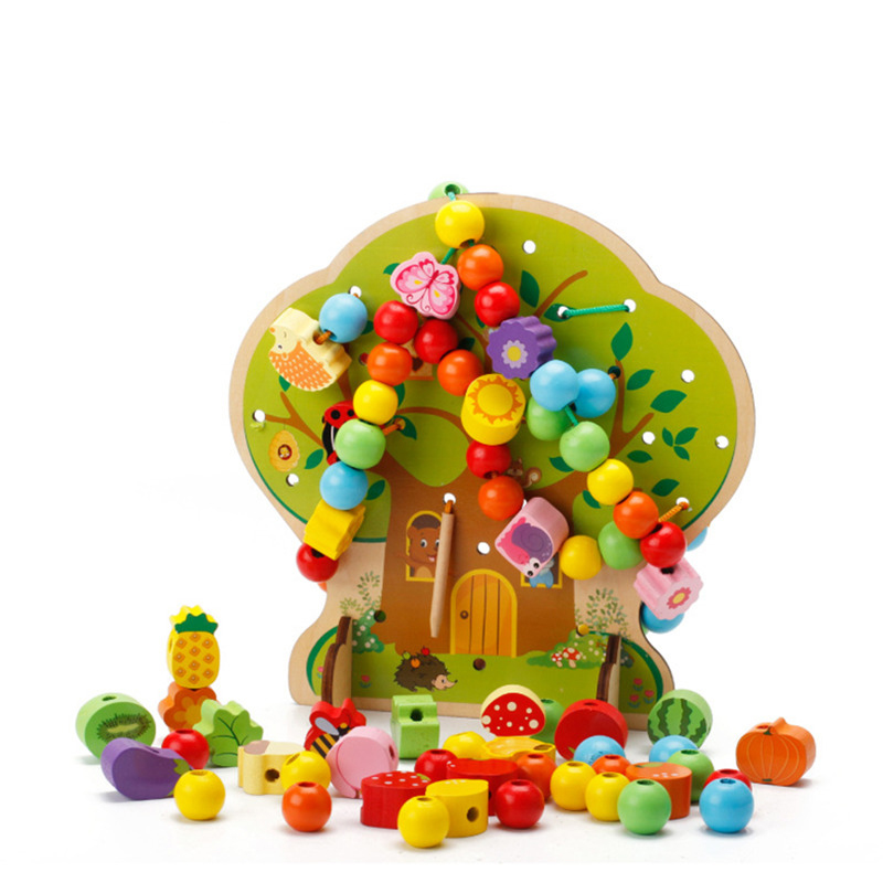 Nuovi giocattoli in legno per bambini cartone animato perline albero perline di frutta animale in legno giocattoli apprendimento giocattoli educativi per bambini regalo