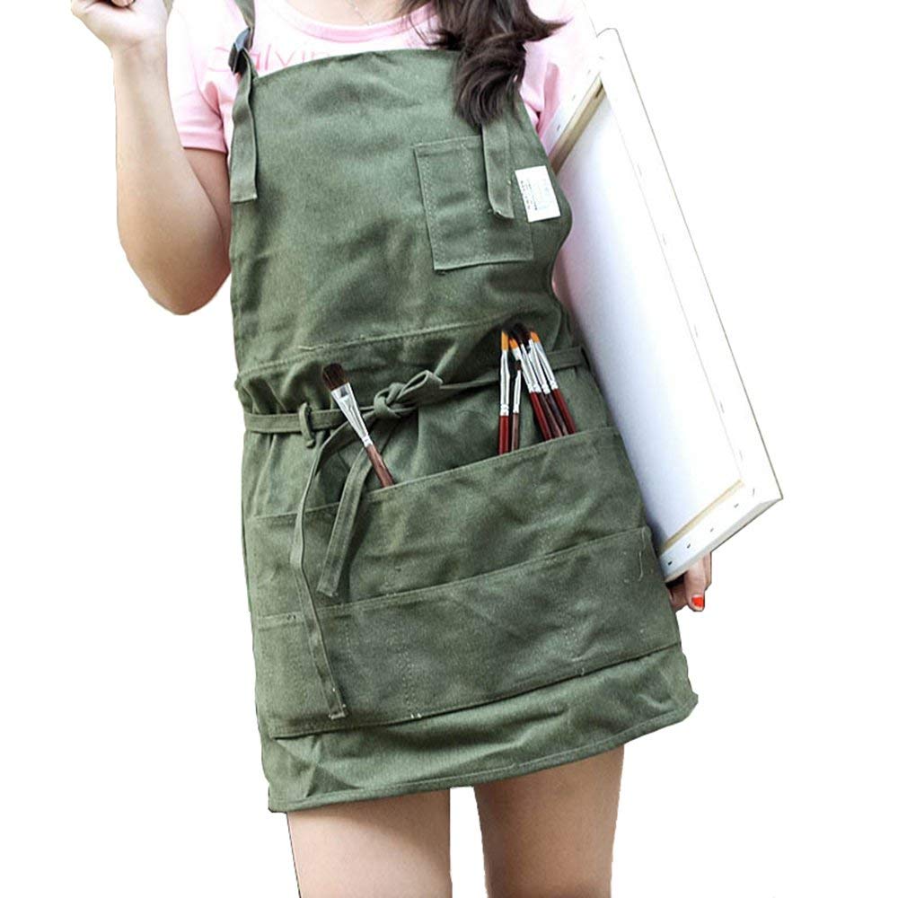 MyLifeUNIT Canvas Artist Apron Multi-pocket Slim fit style Apron Adjustable Neck Strap Waist Ties Suitable For Artist Painting