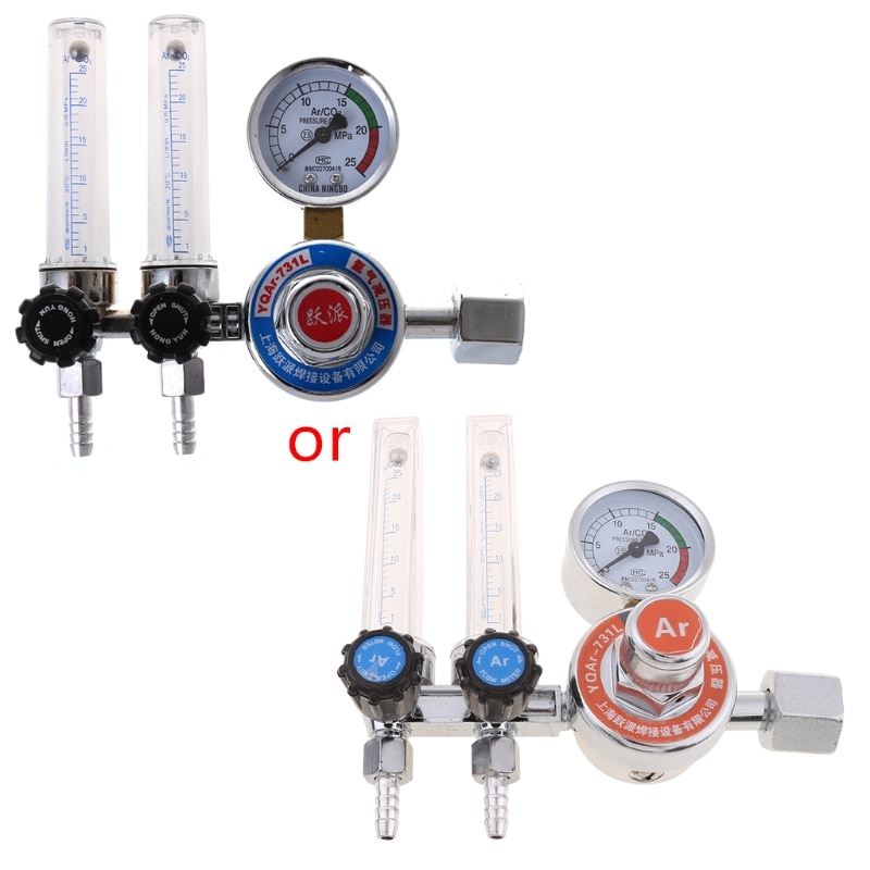 CO2 argon regulator OOTDTY - Dobbelt Rør argon regulator gass Trykkventil Flowmåler 0-25MPa