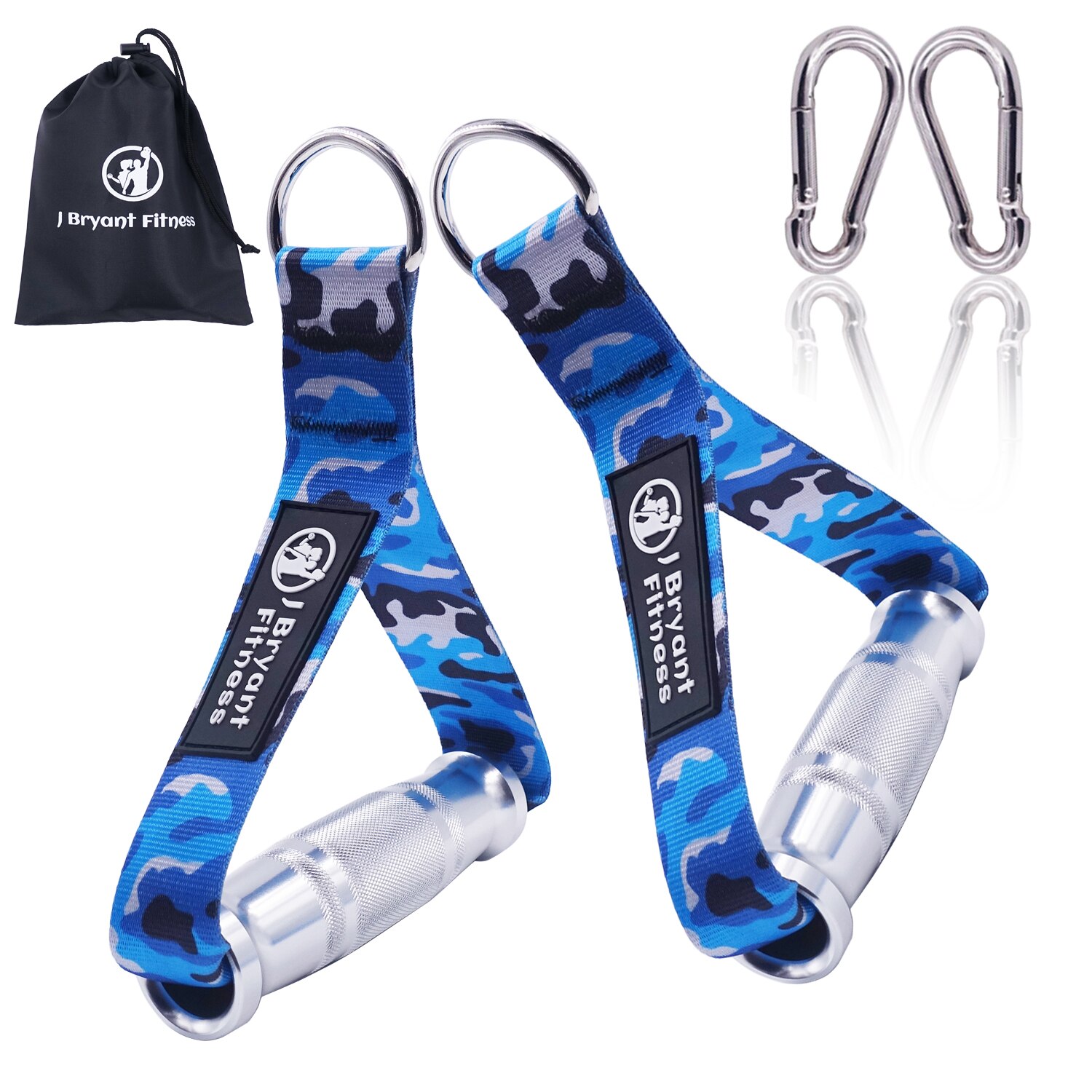 1 paio di impugnature per palestra in metallo resistente con gancio a D per fasce di resistenza per macchine a cavo tirare verso il basso attrezzature per il fitness a casa: camuffare blu