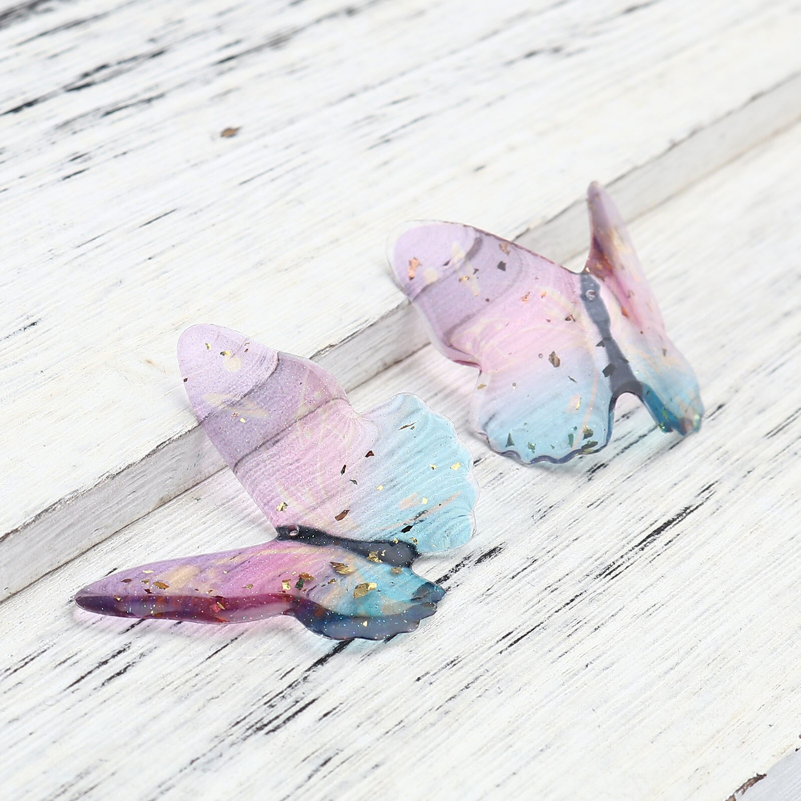 3/5PCs fascini del pendente della serie della farfalla dell'insetto della resina per la fabbricazione di gioielli foglia d'oro farfalla animale blu viola stagnola 23mm x 22mm