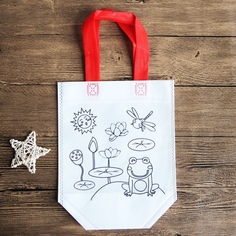 10pcs Per Bambini FAI DA TE Eco-Friendly Borsa Graffiti Giocattolo Educativo Scuola Materna Pittura A Mano Materiali Tessuto Borse Per Bambini Giocattoli Regali: Pond