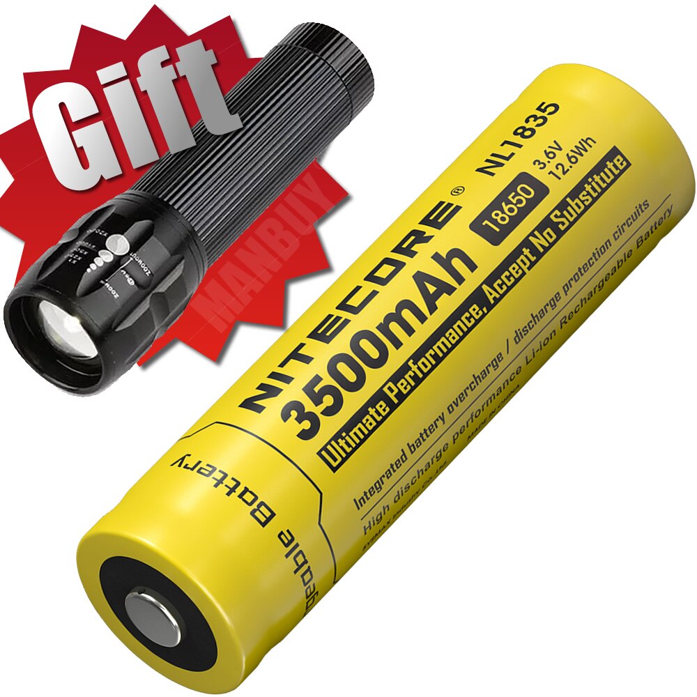 100% Original NITECORE NL1823/NL1826/NL1832/NL1834/NL1835 3.7V Li-ion Protected Battery Button Top 18650 + Flashlights FREE