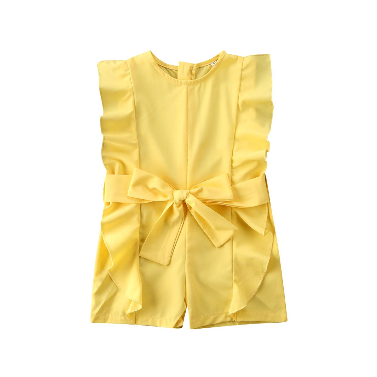 Peuter kind baby meisje 1t-5t rompertjes chiffon ruches mouwloos effen romper jumpsuit kleding outfit zonnepak: Geel / 18m