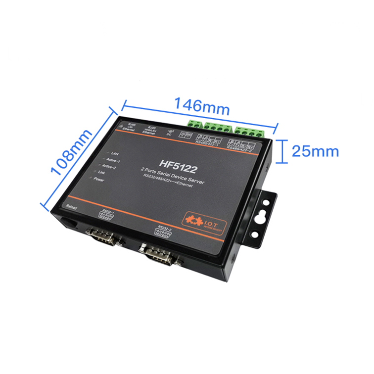 Dual Serial Port 2 Channel RS232 / 485/422 to Ethernet Server HF5122 Support Web OTA Wirelss Upgrade