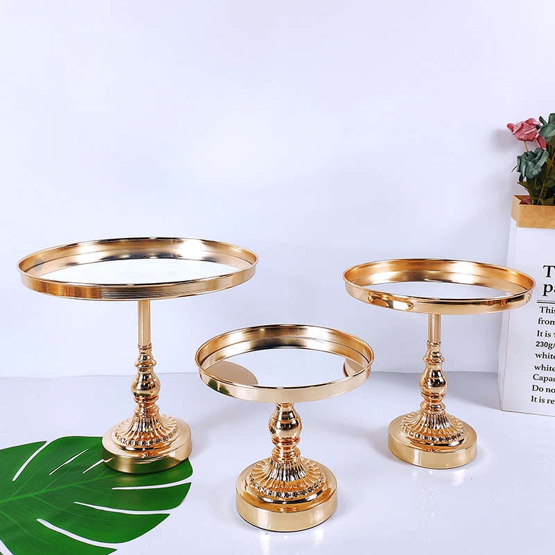 1Pc Gold plating Crystal Cake Stand set Dessert Tray Mirror Surface Wedding cupcake stand Decorative Candlestick