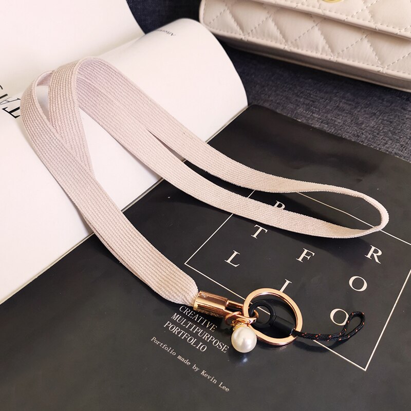 Lange Parel Pedant Telefoon Lanyard Voor Iphone Huawei Samsung Redmi Xiaomi Ketting Riem Voor Werken Card Badge Sleutelhanger: beige