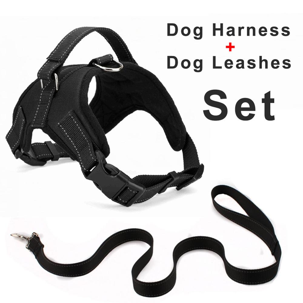 Oxford Hond Harnas + 120 cm Riemen Set Voor Grote Middelgrote Kleine Honden Verstelbare Reflecterende Harnassen met Doberman herder husky: Black / Xl