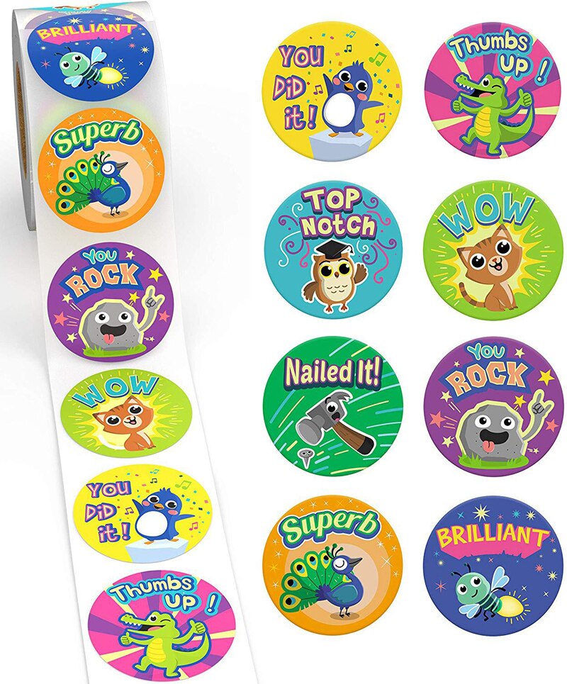 Reward Stickers Encouragement Sticker Roll for Kids Motivational Stickers with Cute Animals for Students Teachers: design 13-500pcs