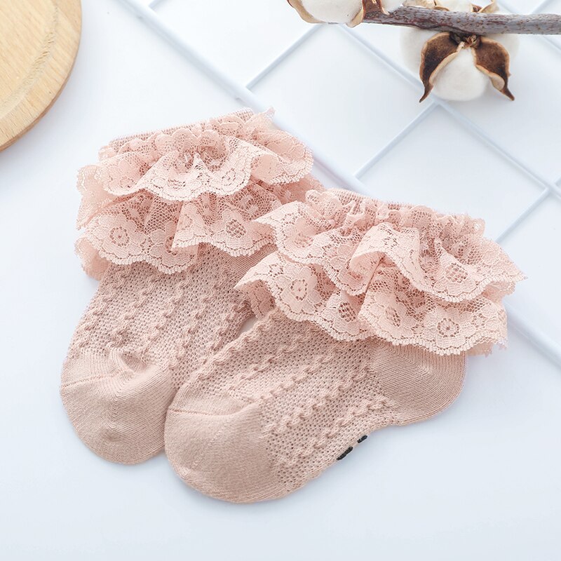Baby Sokken Solid Bow Lace Stroken Kant Baby Meisjes Mooie Jongen Meisje Unisex Baby Korte Warm Enkelsokken V Stroken trim Kant Korte: Roze / 1t