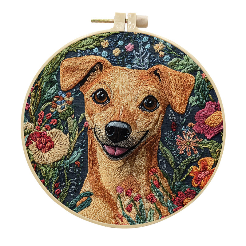 Honden Borduurpakket - Kruissteek met Engelse Instructies, Garen, Naalden - DIY Knutselpakket: 20*30cm / Paars