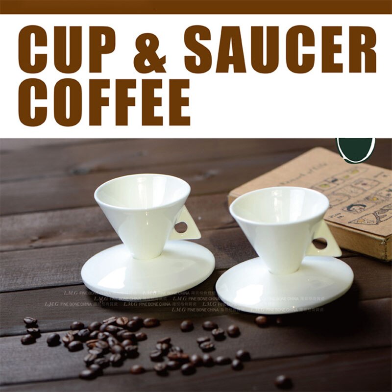 Bone China Cones Type Espresso Cup Saucer Set Ceramic Pyramid Cafe Coffee Mug And Saucer Sets