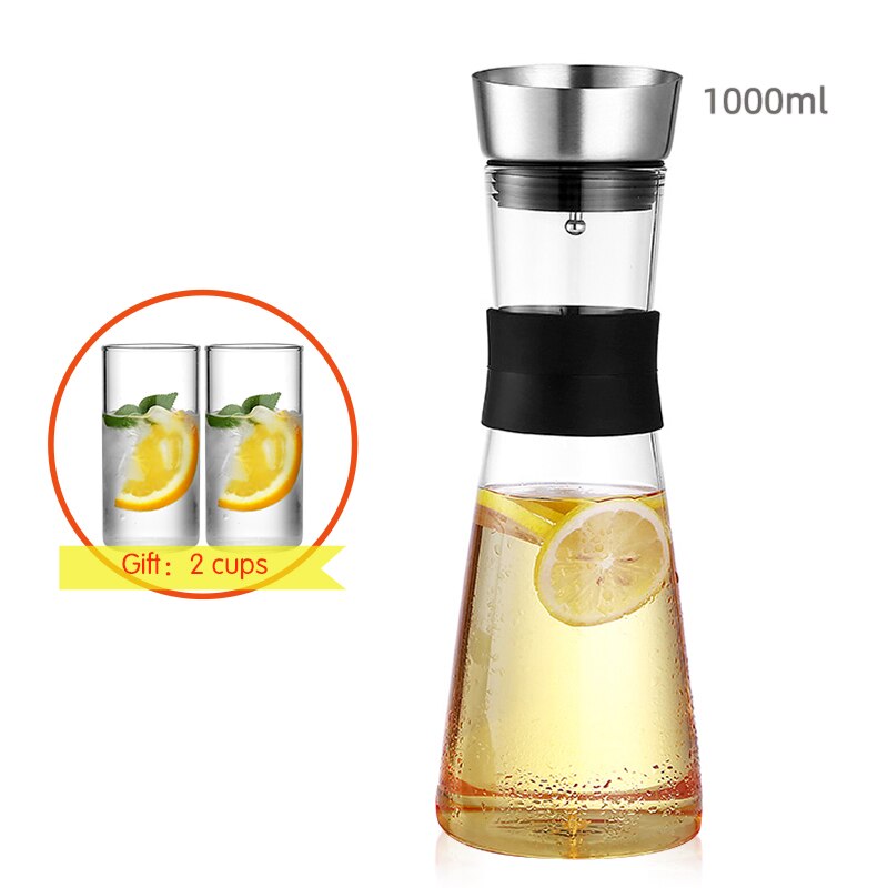 Glas Koude Fles Theepot Water Potten Glas Pitcher Hittebestendig Borosilicaatglas 1000 Ml 1500 Ml Voor Thee Citroen Fruit: 1000ml