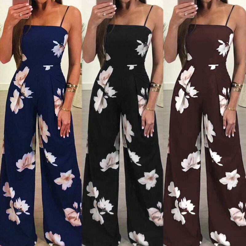 Dam sommar playsuit romper jumpsuit dam ärmlöst avslappnat blommönster