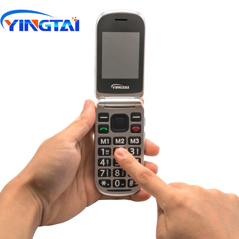 Free Desktop Charger Flip Feature Mobile Phone YINGTAI T09 GSM Big Push-button Dual Screen Clamshell Elder Telephone CellPhone