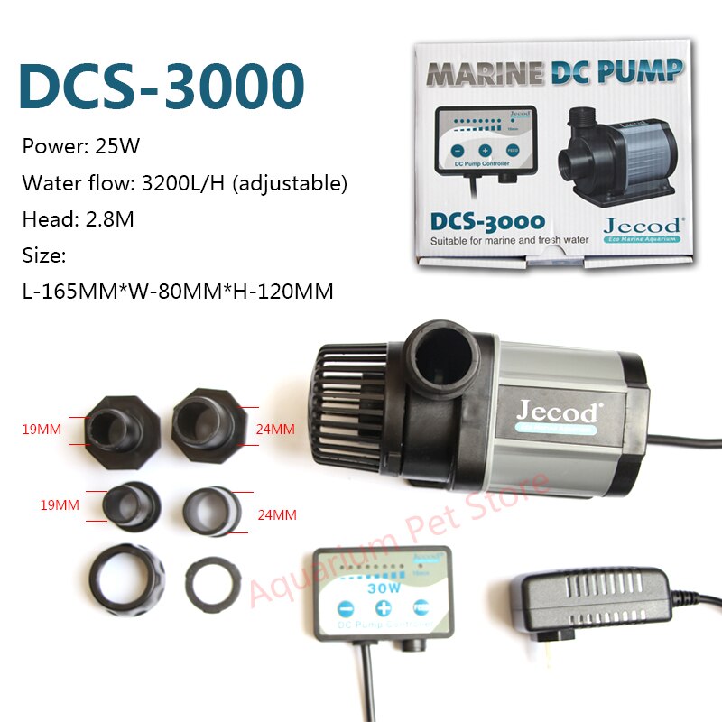 Jebao Pump DCS 1200-12000 L/H Series Aquarium Fish Tank Adjustable Submersible Controllable Water Pump Flow fountain: DCS-3000 / AU adapter plug
