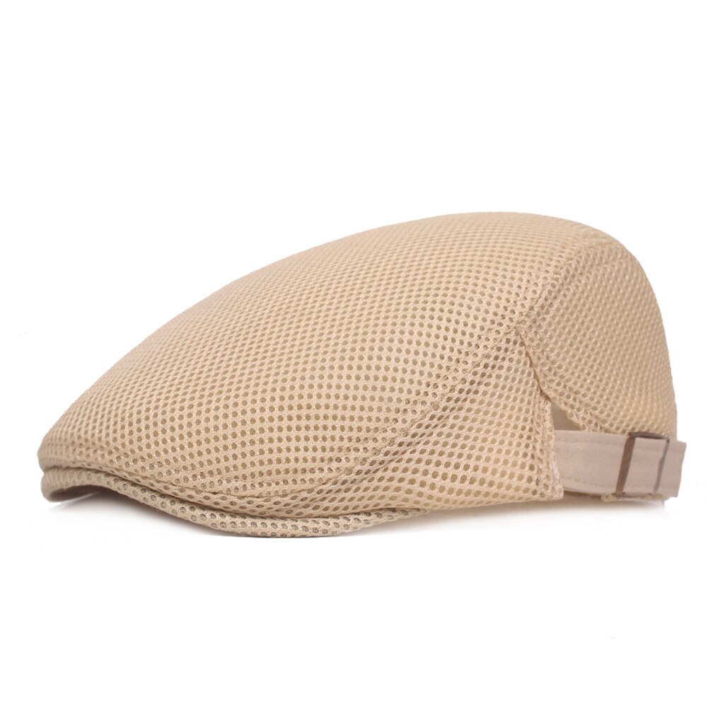 Summer Unisex Casual Beret Hat Flat Cap Newsboy Style Gatsby Hat Adjustable Breathable Mesh Caps Denim Beret Hat: Beige