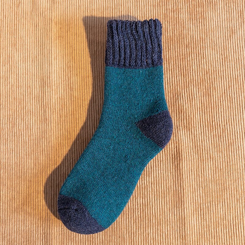 5pairs Winter Socks Stitching Color Trend Men&#39;s Super Thick Solid Loop Warm Socks Wool Socks Cold Snow Socks Large Size38-46: 5pairs Blue