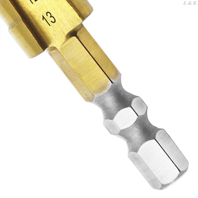 3-13mm HSS Titanium Coated Step Drill Bit Cone Hex Shank Reaming Power Tool Wood