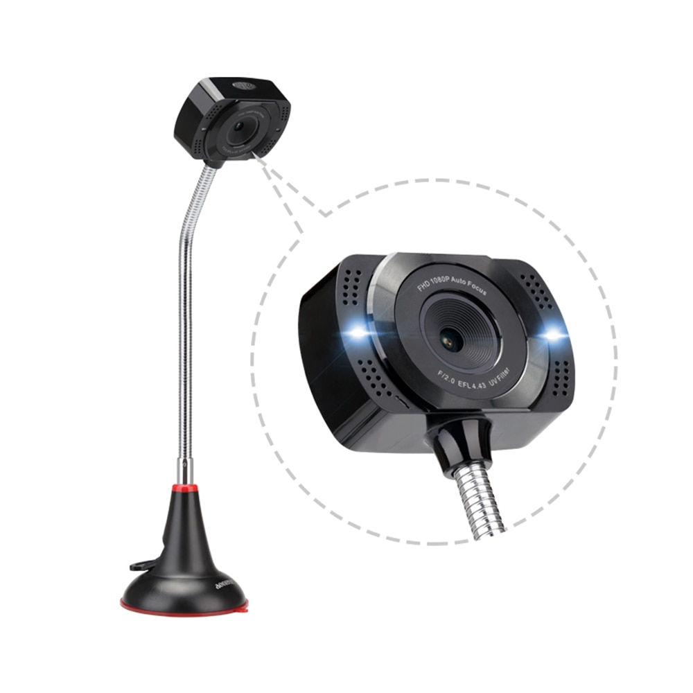 Aoni-cámara Web A25 Full HD 1080P, con micrófono, luz de relleno LED, para enseñanza de Internet, USB, videochat
