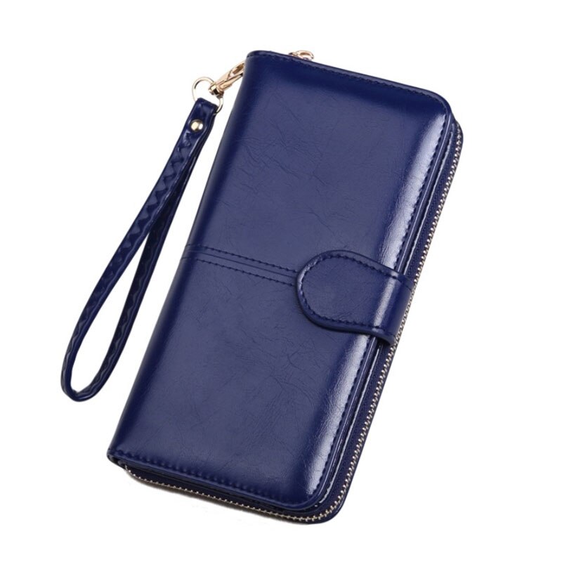 Grote Capaciteit Vrouwen Portefeuilles Pu Leer Vrouwelijke Portemonnees Lange Clutch Multifunctionele Rits Hasp Portemonnee Telefoon Portemonnee Kaarthouder: Dark Blue