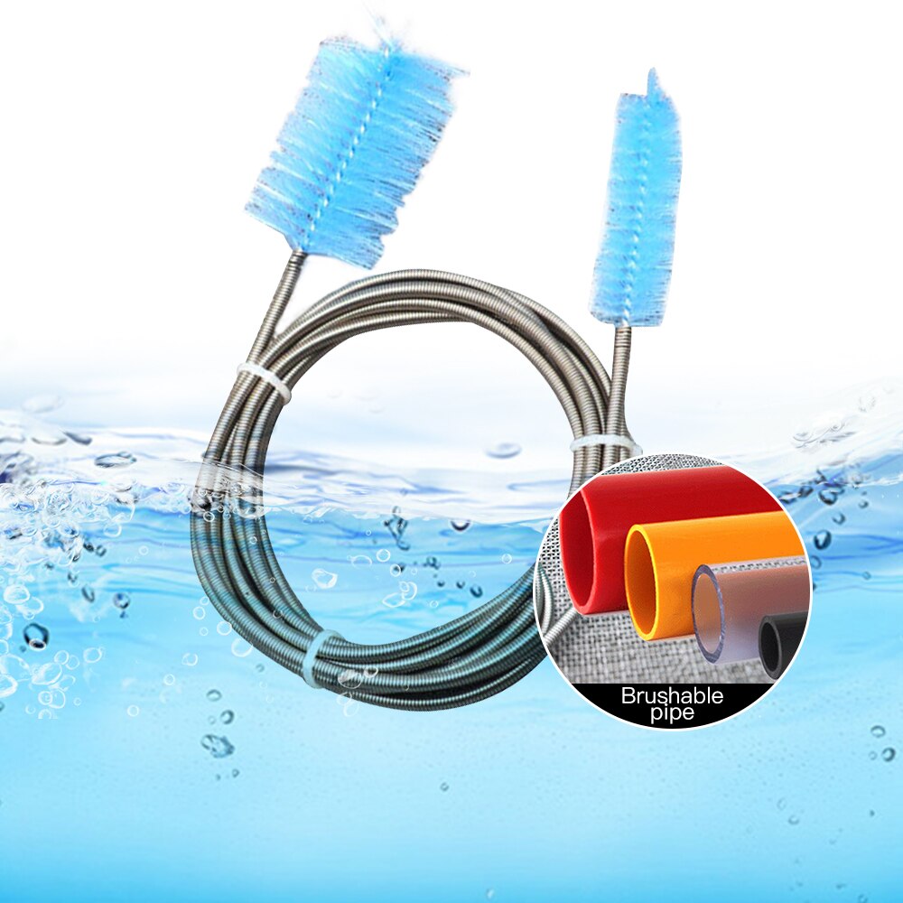 Luchtslang met dubbele uiteinden nylon aquarium waterfilter reinigingsborstel roestvrij staal flexibel multifunctioneel: Blauw / 90cm