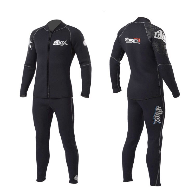 Men's Women's 3mm Neoprene Wetsuits Shirt and Pants, Two Piece Long Sleeve Full Wetsuit Top Bottoms Front Zipper Dive Suit