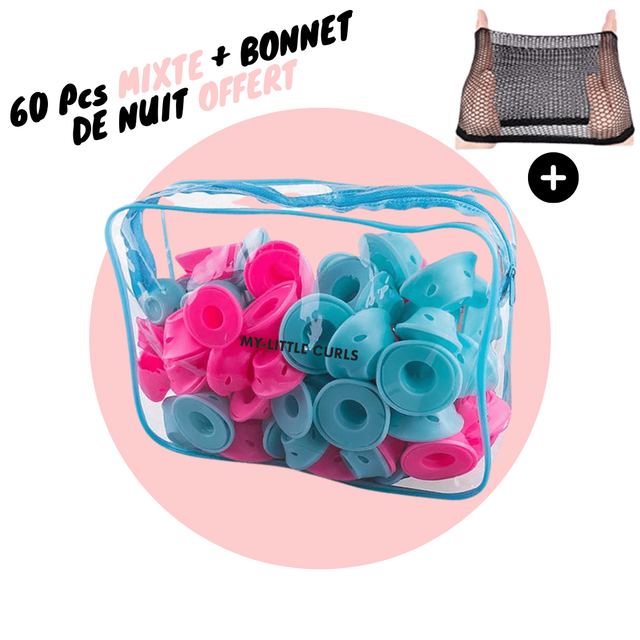 Silicone Hair Curlers Blue and Pink Magic Hair Rollers No Heat No Clip Soft Rubber Styling Tools Set for Women and Girls: 60pcs set