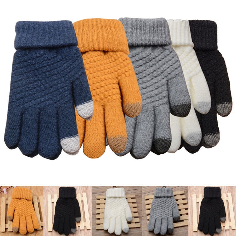 Mannen Vrouwen Touch Screen Handschoenen Winter Warme Fleece Gevoerde Thermische Gebreide Zwarte Handschoenen