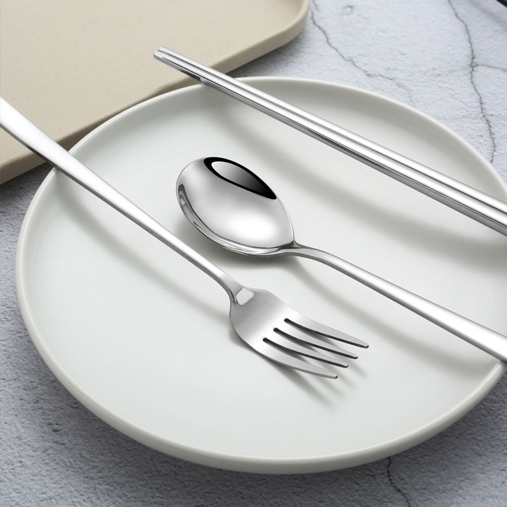 304 ruostumatonta terästä korea astiasto lusikka syömäpuikot laatikko astiasto matka ruokailuvälinesarja kannettava astiasto