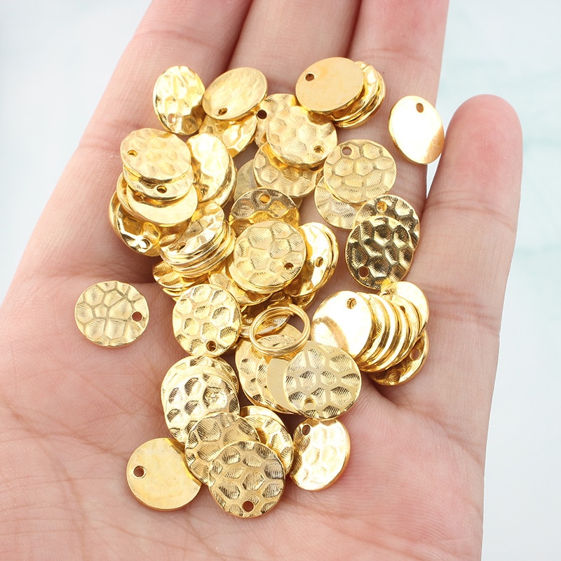 40pcs Raw Brass Gold/Rose Gold 10mm Round Hammered Charms Pendant For DIY Earrings Jewelry Findings Making