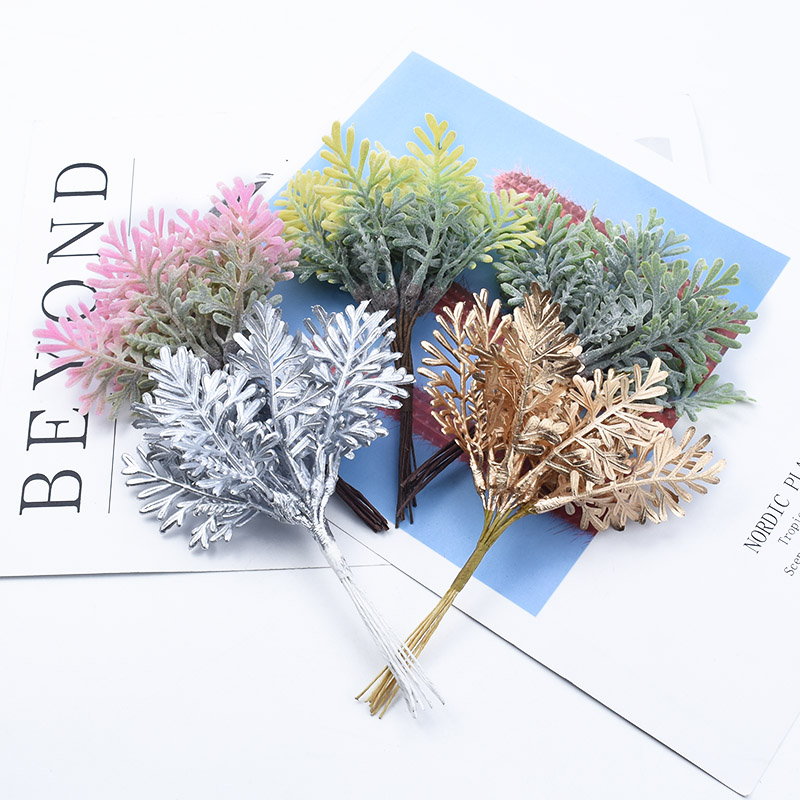 10/30 stykker guld sølv træ juleblad vase til boligindretning bryllup brud håndled blomst materiale scrapbog kunstige planter