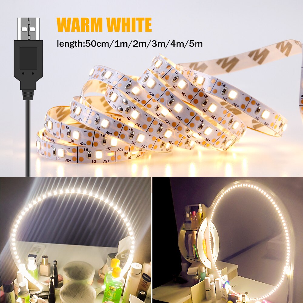 Luz LED para espejo de tocador de maquillaje, lámpara de belleza alimentada por USB para iluminación de decoración del hogar, 1M, 2M, 3M, 4M, 5M, 5V