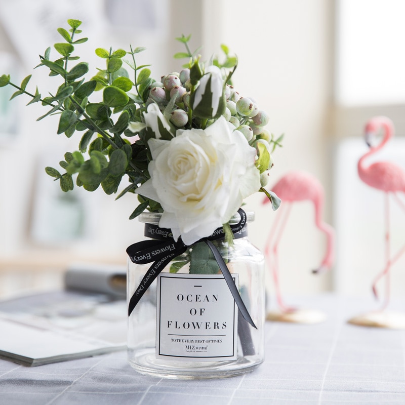 Miz Artificial Flowers for Wedding Vases for Flowers Home Decor Artificial Flower Bouquet with Vase Wedding Table Decoration