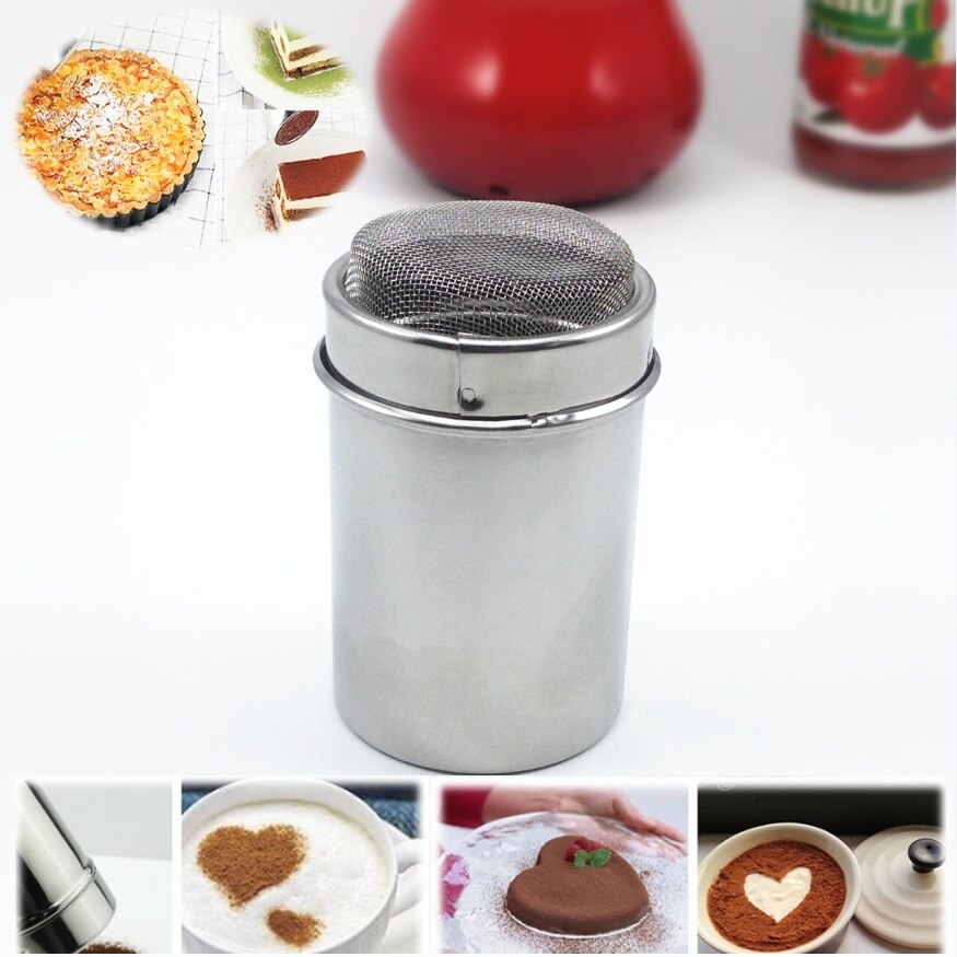 Mjölshaker i rostfritt stål med handtag bakverktyg pulversikt för tårta pizza cupcake kakao glasyr cappuccino kaffe