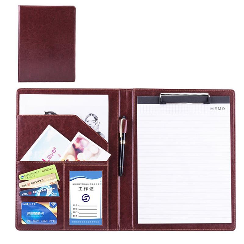 A4 Pu Lederen Map Met Rekenmachine Multifunctionele Kantoorbenodigdheden Organizer Manager Document Pads Aktetas Padfolio Tassen: Dark Brown