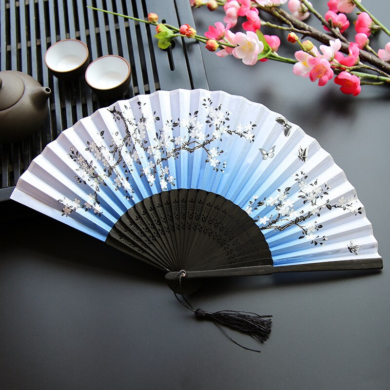 Chinese Japanse Vouwen Ventilator Houten Schacht Klassieke Dans Fan Kwastje Elegent Vrouwelijke Fan