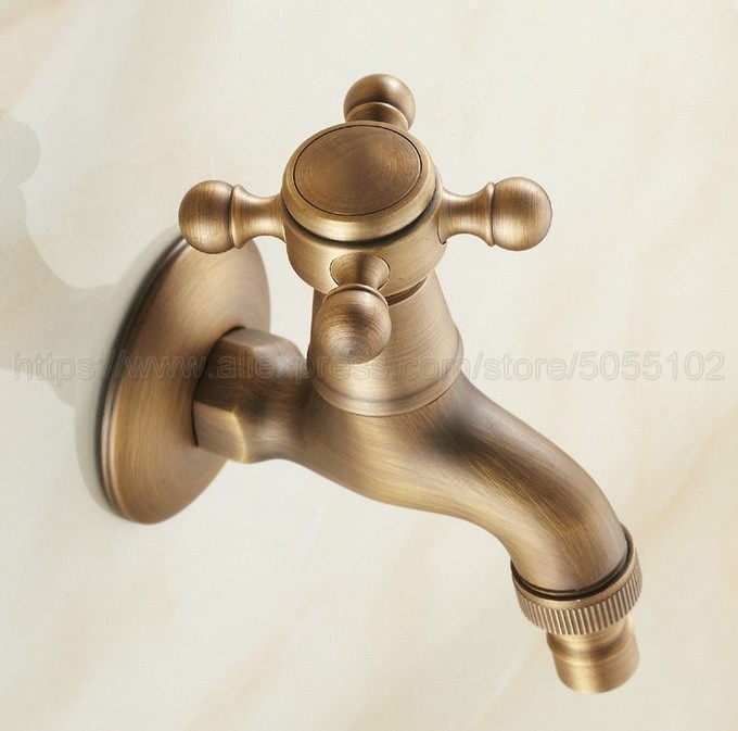 Garden Retro Style Antique Brass Finish Washing Machine Faucet Bibcocks Cold Water Tap zav102
