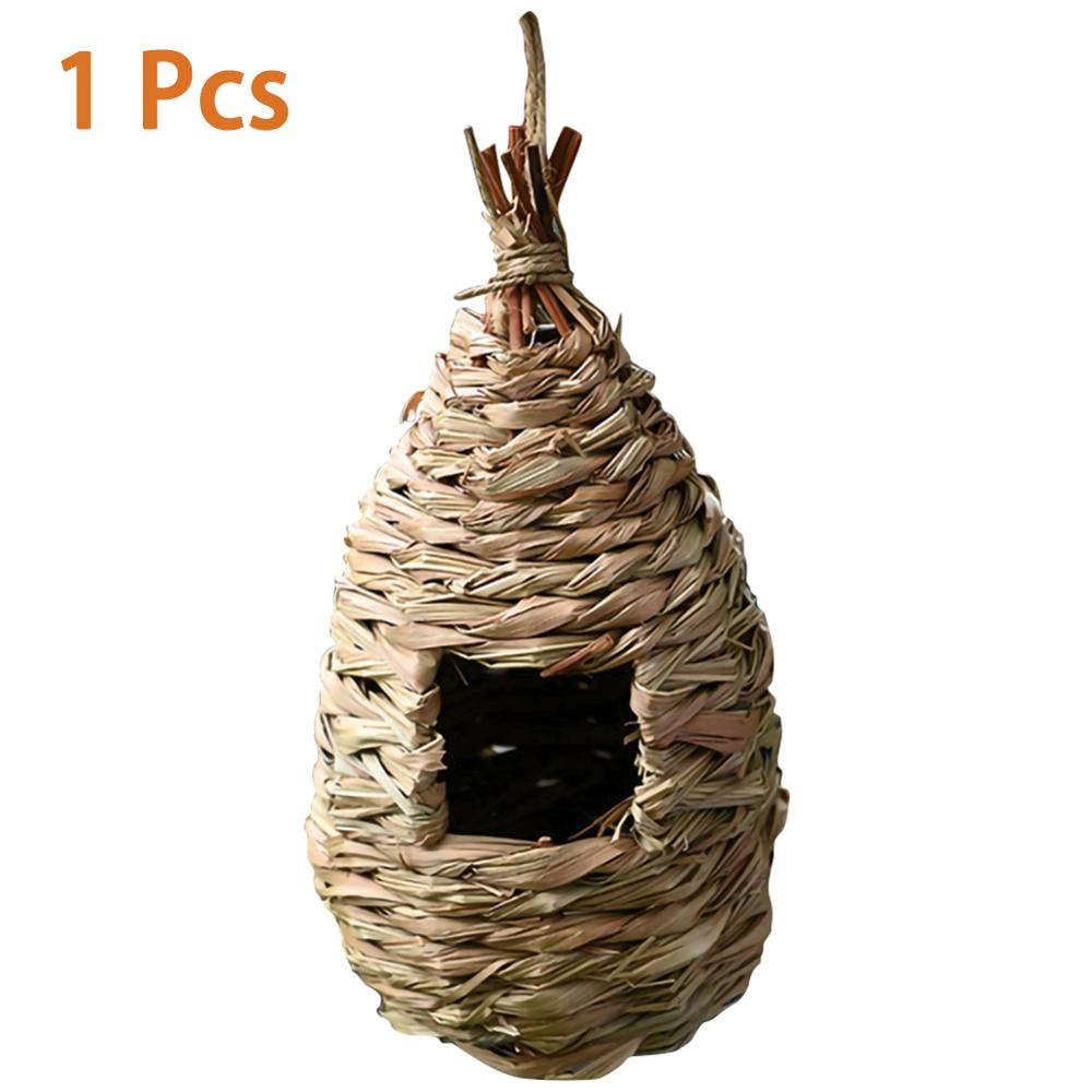 2 Stück Gras Vogelhäuschen – Gewebte Nisttasche Für Wildvögel, 14x13 Cm, Natürliches Kieferngras