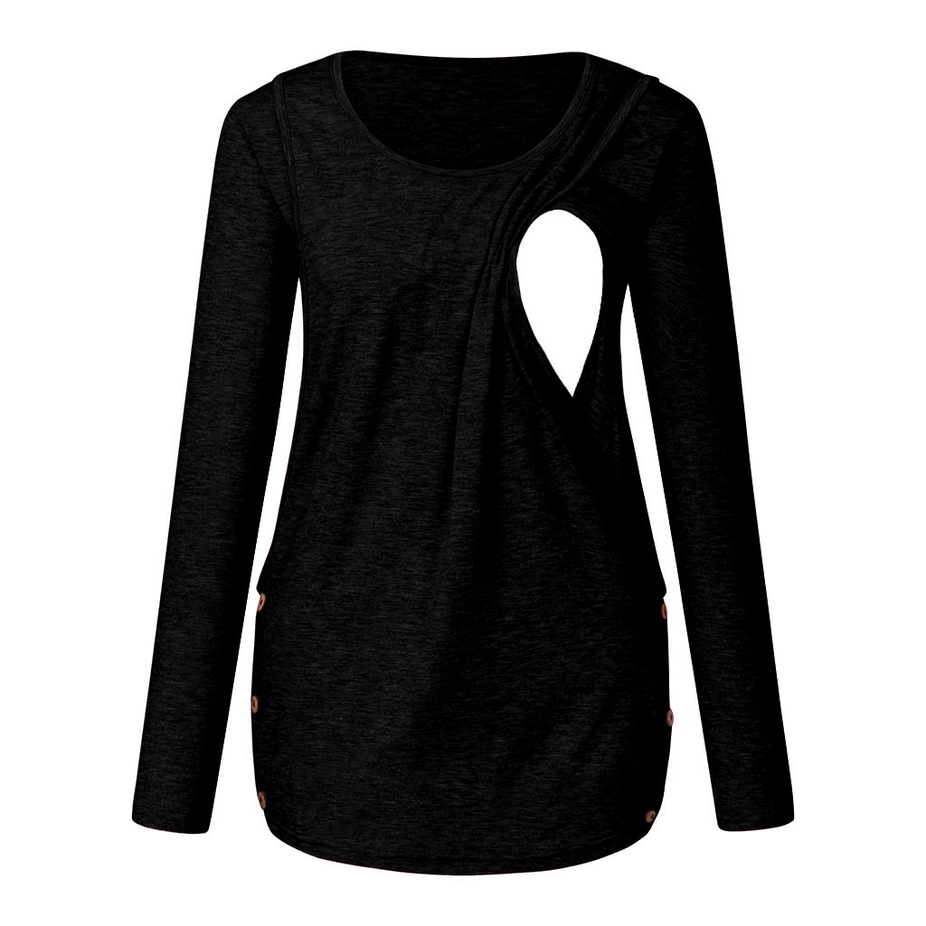 Maternity Blouses And Tops For Pregnant Plus Size Maternity Blouses Side Button Tunic Nursing Winter Breastfeeding Clothes Y99: 903852 / S