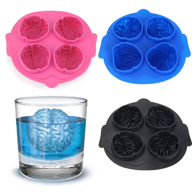 1pc Funny Brain Modeling 4-Cavity Ice Cube Tray Silicone Cocktail Whiskey Mold Kitchen Ice Tools For Iced Drinks Fruit