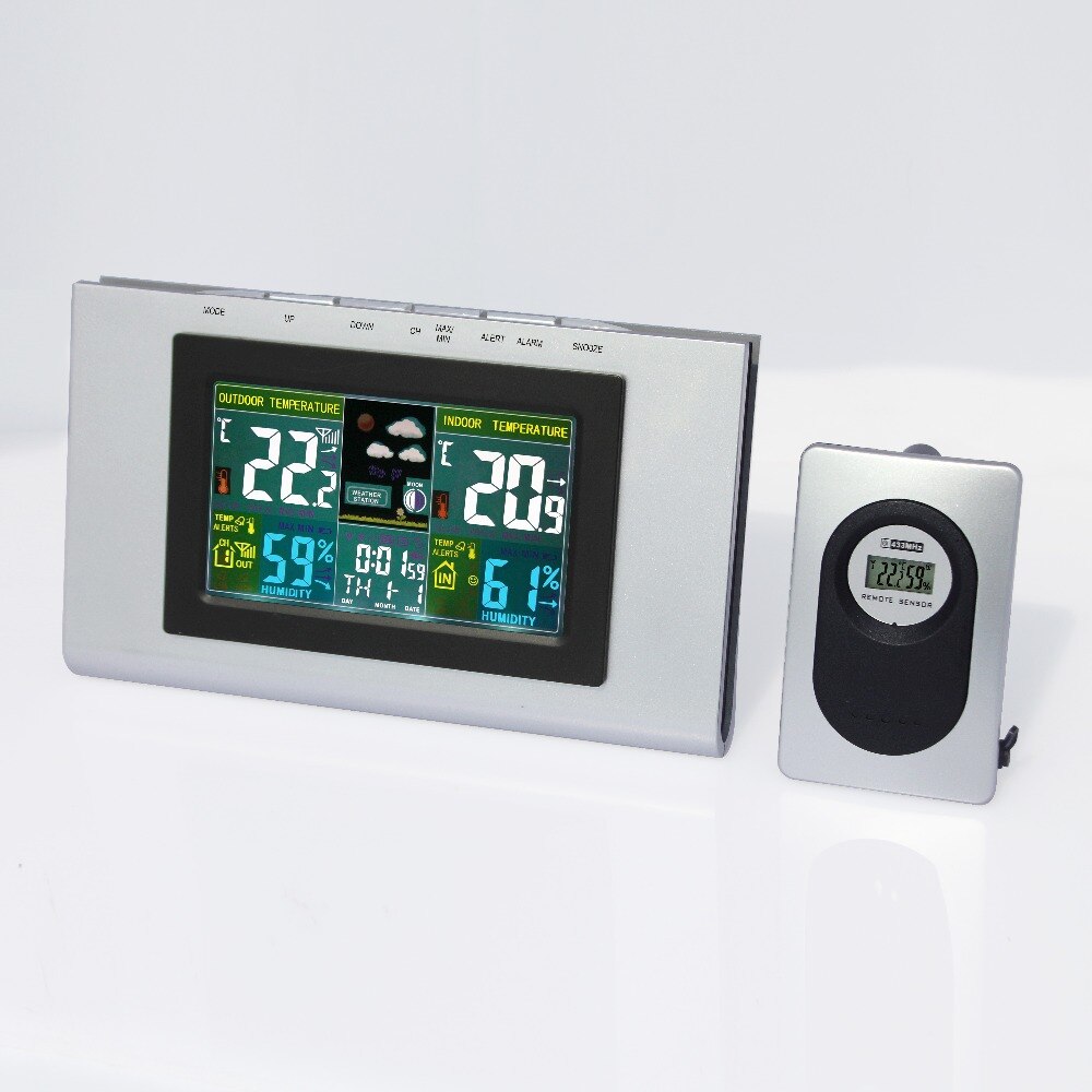 Jimei  h127g- farver trådløs farverig lcd-skærm indendørs udendørs termometer hygrometer vejrstation elektronisk skrivebordsur