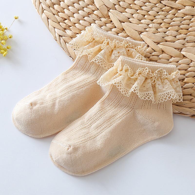 Sunmer Cute Baby Socks Breathable Baby Girl Socks Princess Lace Baby Socks Soft Cotton New Born Toddler Socks Sokken: Beige / 12-24M