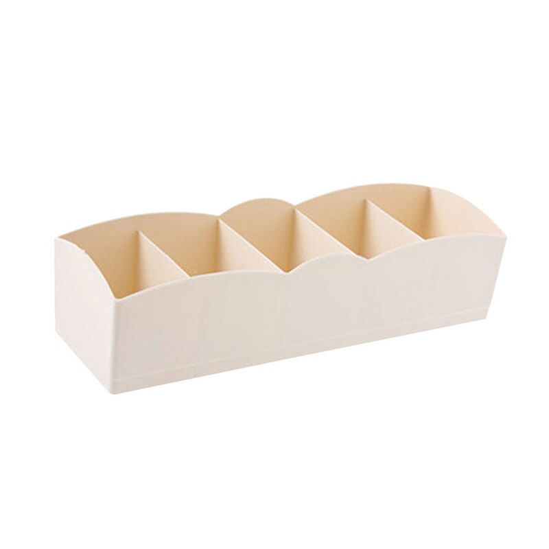 1pc Storage Box 5-grids Multi-function Plastic Drawer Organizer Underwear Closet Bin Clothes Storage Organizer 26.5cmx8cmx6.5cm: Beige