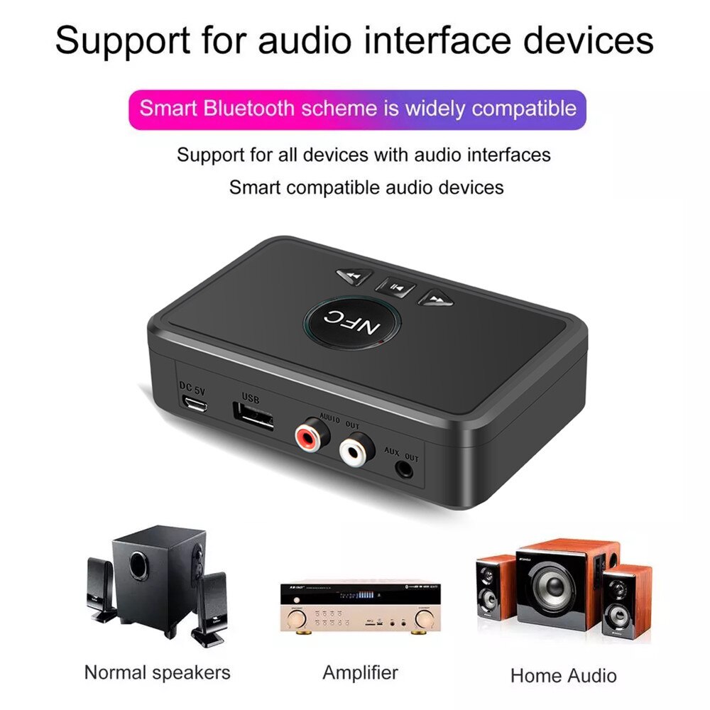 Adaptador receptor Bluetooth 5,0 NFC 3,5mm RCA Audio AUX salida inalámbrica Bluetooth Dongle amplificador estéreo para altavoz