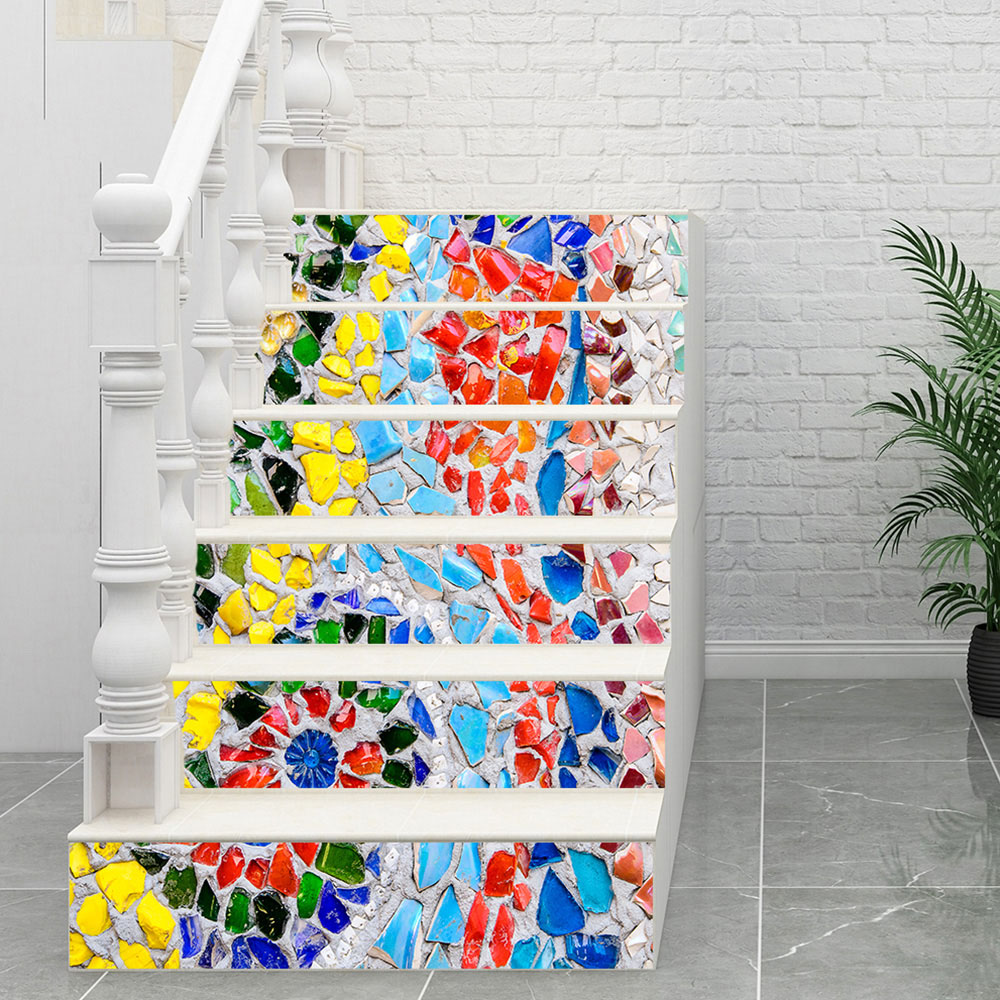6PCS Staircase Steps Stickers Riser Floor Sticker DIY Stone Patterns Self-Adhesive Stairs Decal for Bedroom Living Room Decor