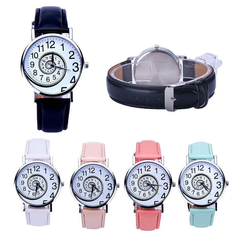 Lovely Girl Female Watches Women Swirl Pattern Dial Cute Quartz Watch Pink Leather Strap Analog Quartz Wrist Watch Montre