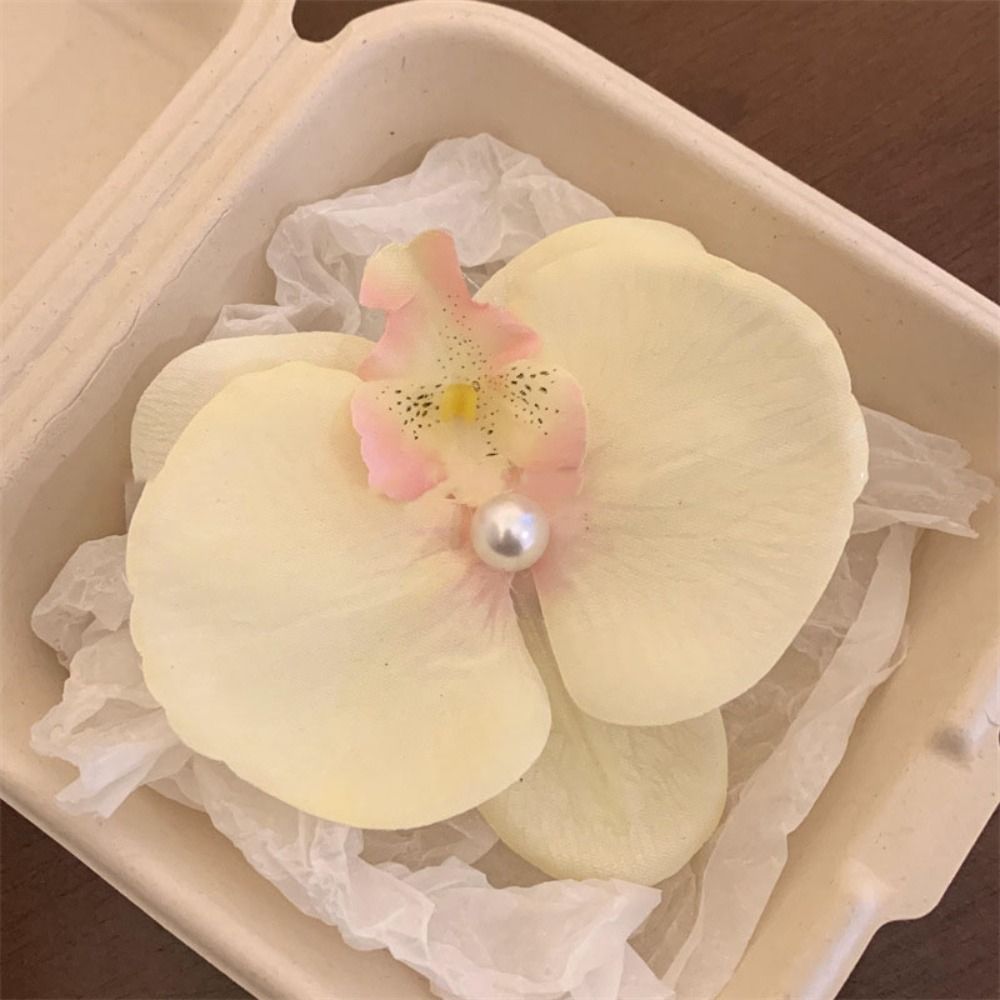 Orchid Butterfly Bow Flower Hair Clips Silk Flower Hairpin Phalaenopsis Pearl Duckbill Clip Hair Accessories for Vacation Photos: GRAY